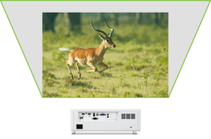 Das Bild zeigt die Funktion der vertikalen Trapezkorrektur